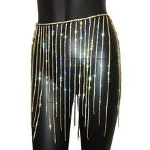 1 pezzo Catena per vita con cristalli e strass, lunga nappa, catena per il corpo