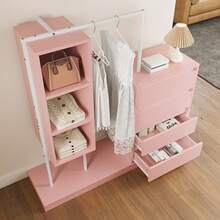Drawer Cabinet, Wardrobe Set, Pink Wardrobe, Sideboard, Clothes Rail, Dimensions: W140/D40/H135, Pink - 1 - View 6