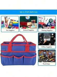 Large Capacity Craft & Sewing Organizer Tote - Expandable, Portable, Multi-Slot Handbag In Black/Blue/Purple