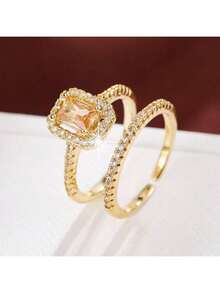 2 chiếc nhẫn Cubic Zirconia mạ vàng khảm siêu nhỏ, Quà tặng trang sức cho đám cưới, đính hôn, cầu hôn - Rượu sâm banh - Xem 5