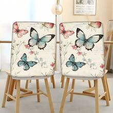 2/4/6 piezas Fundas de silla con estampado de mariposa de lino, adecuadas para decoración del hogar, sala de estar, comedor, jardín, hotel, fiesta, material de poliéster lavable
