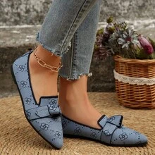 Zapatos de mujer de punta plana de un solo pie estribo cómodo Casual zapatos de mujer de tacón plano - Azul - Ver 14