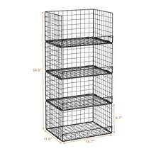 4-Tier Stackable Foldable Closet Organizer Shelves For Clothes, Black, Portable, Metal Finish