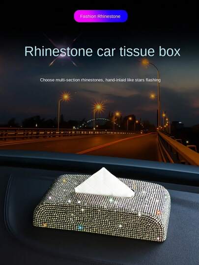 人造水晶钻石水钻纸巾盒，奢华闪亮装饰纸巾架，适用于汽车内饰、浴室、厨房、客厅、卧室 - 闪亮多用途纸巾盒，优雅家居和汽车装饰配件，易于清洁，通用尺寸，人造水晶钻石套装纸盒，洗漱用品纸巾盒，适用于汽车浴室、厨房、客厅、卧室纸巾盒