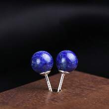 1 Pair 6 Or 8mm Round Lapis Lazuli And S925 Stud Elegant Earrings For Women Daily Life Or Party - Simple and Stylish - View 7