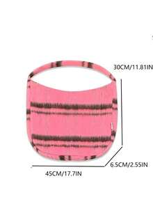 Niche Design Fuzzy Plaid Shoulder Bag, Large Capacity Fashion Canvas Autumn/Winter Tote Bag For Women, Commuting & Daily Use - Multicolor - View 7