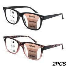 2 件多焦点阅读眼镜，双焦点镜片，时尚豹纹和经典黑色复古色彩，舒适的弹簧铰链镜架，男女通用渐进放大镜 - 黑+粉豹紋 - 查看 12