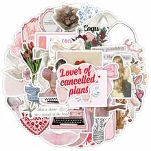 50张粉色美学贴纸，适用于装饰房间、剪贴簿、笔记本电脑、手机、滑板，防水乙烯基材质，是送礼、学习用品和返校季的理想之选。