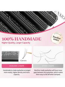 Nối mi giả 3D/4D/5D hình chữ U/W, 12 hàng, làm từ lông chồn, độ dày cao. - màu đen - Xem 2