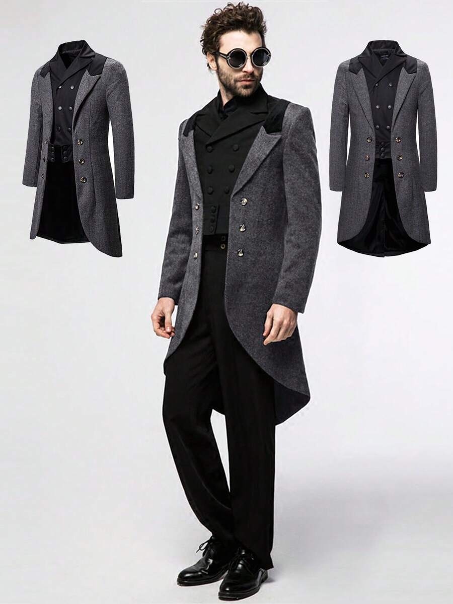 New Mid-Length Suit Collar Windbreaker Jacket For Men, 2 In 1 Woolen Coat YF19 - Dark Grey - View 1