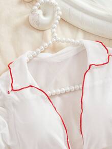 SOFUSEN 3 Pcs Women's Alluring Sleepwear Set,Sheer Mesh Short Nightdress With Plaid Mini Skirt And Garter Belt For Boudoir Loungewear And Cosplay Roleplay,  And Valentine's Day Gifts - 紅色 - 查看 4