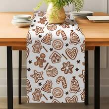 MEMNUN 1pc Merry Christmas Gingerbread Man, Gingerbread House, Candy Cane, Christmas Tree, Star, Bell, Snowflake, Heart Print Decorative Table Runner, Tablecloth, Christmas Decor, Table Decor, Home Decor, Kitchen Decor, Table Cloth Rectangle, Suitable For Kitchen, Dining Table, Home Party Decoration, Gift - Multicolor - View 5