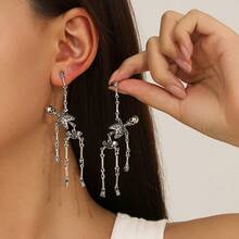 A Pair Of Halloween Skull Earrings, Terrifying Personality Skull Frame Earrings, Exaggerated Earrings Suitable For Festivals - Bạc - Xem 7