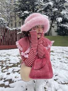 Faux Fur Fashion Hat, New Fluffy Hat, Women's Winter Fluffy Hat, Thickened Bucket Hat Design, Suitable For Women's Autumn/Winter Warmth, Cute Fluffy Hat, Winter Outfit, Warm Headwear, Solid Color Cute Versatile Bucket Hat, Fluffy Mongolian Hat, Women's Autumn/Winter Warm Cute Fluffy Hat, Christmas Decor, Solid Color Fluffy Bucket Hat, Thickened Fluffy Warm Ear Protection Hat, Suitable For Daily Outings - Multicolor - View 6