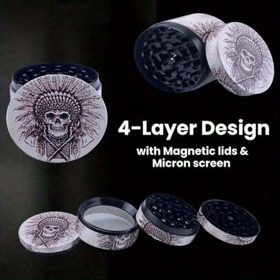 2 Inch Skull Herb Grinder Spice Mill Mortar Pestle Salt Crusher Tobacco Bud Vanilla 4 Sections Portable Grass Grinder Zinc Alloy Cigarette Shredder Smoking Accessories Gift