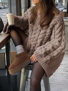 Just Masa Women's Casual Sweater, Colorful Linen Pattern, Round Neck Loose Long Sleeve Knit Pullover, Winter