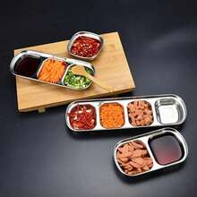 1pc Stainless Steel Korean Style Dipping Sauce Dish, Hot Pot & BBQ Seasoning Plate - Silver - View 3