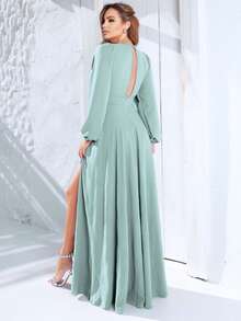 Long V-Neck Dress Lavana Helena NM Nana Marie Simple Elegant Party Fabric Fits Well At The Waist Party Party Wedding Graduation Party Formal & Evening Wedding Guest Prom Graduation Season - 薄荷綠 - 查看 2
