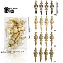 Set de 16 adornos navideños para árbol de Navidad: bolas brillantes con forma de calabaza para decorar casas de campo y fiestas navideñas. - Dorado - Ver 7