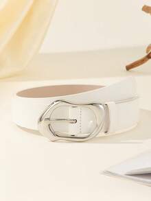 1 条简约时尚不对称金扣女士腰带，百搭牛仔裤、休闲裤、连衣裙 - 白色白K - 查看 15
