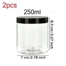 2 piezas Frascos de almacenamiento de plástico de 7 cm de diámetro con tapas, contenedores para pintura/crema/mascarilla, botellas de muestra de boca ancha transparentes de PET con tapas negras