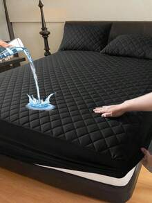 1pc Full-Size Waterproof Bed Sheet, Skin Friendly Quilted Mattress Cover, Room Decoration, 11.02 Inch Deep Pocket Solid Color Square Grid Bedding, Soft And Comfortable Home Essentials, Suitable For Single, Twin, Large, And Extra Large Mattresses, Universal For All Seasons, Autumn Decoration, New Atmosphere Of Home And Life, Machine Washable - Black - View 13