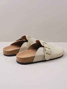 1 Pair Teenage Metal Buckle Decor Faux Suede Material Comfortable Slip-On Round Toe Low Heel Thick Soft Bottom Casual Slide Sandals, Suitable For Daily Wear