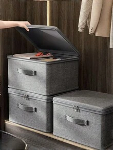 1pc Grey Extra Large Stackable Waterproof Storage Box - Versatile, Space-Saving Organizer For Closet, Bedroom, Kitchen & More - Ideal For Toys, Books, Clothes & Linens - Dark Grey - View 11