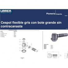 URREA 3731G Céspol Flexible Bote Grande sin Contracanasta, Trampa para Tarja con Tubo Flexible, Desagüe para Cocina, Plástica - Gris - Ver 3