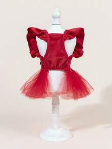 1 套带蝴蝶结的宠物薄纱连衣裙，可爱时尚印花连衣裙 + 蝴蝶结宠物服装，弹力网眼公主宠物连衣裙，适合狗和猫 - 彩色 - 查看 5