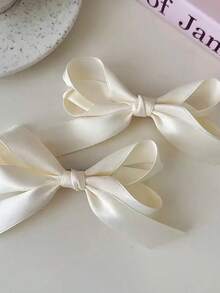 3pcs Chic Bow Hair Clips In Beige, Pink & Black - Cute Fabric Accessory For Girls, Ideal For Casual Outfits Or Vacations, Cute Hair Clips