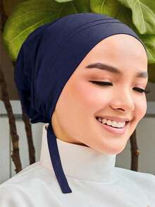 1 件纯色简约时尚柔软舒适管状头巾头巾帽，女士头饰，适合日常生活和户外运动 - 藏青 - 查看 5