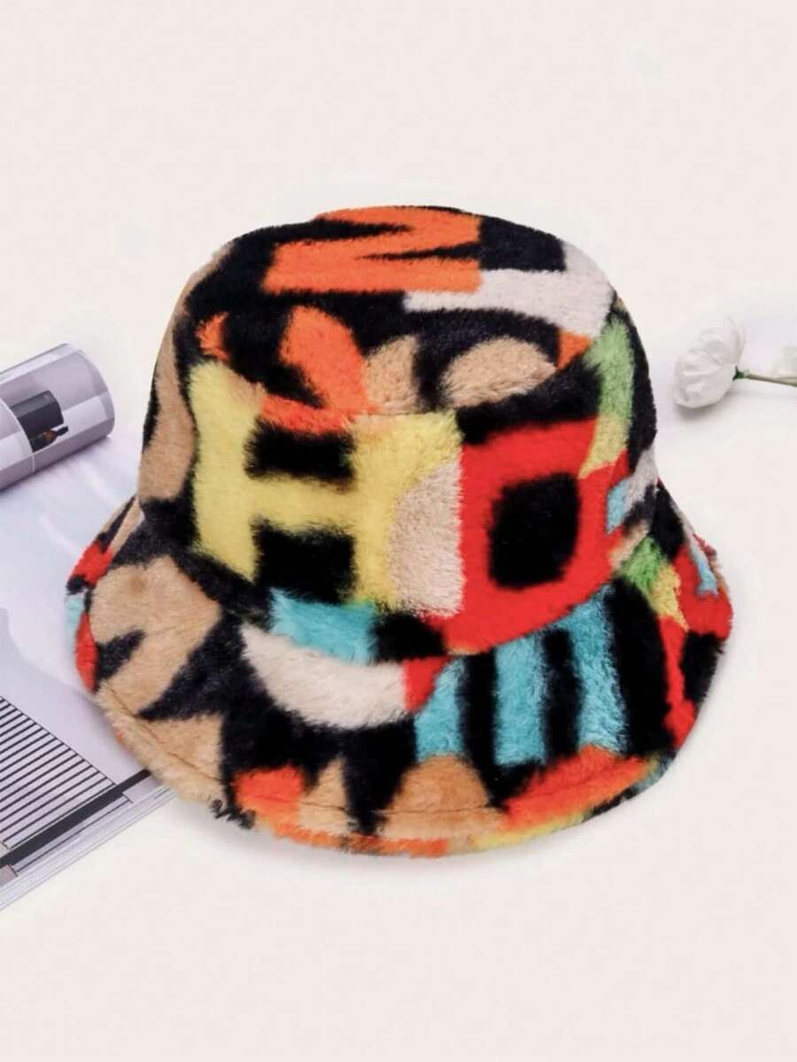 Street Color Block Fuzzy Bucket Hat