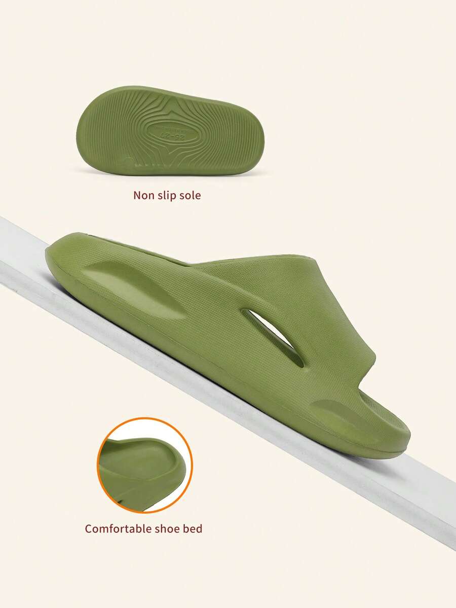 1 Pair Kids' Solid Color Slide Sandals, Comfortable Dopamine Color Fashion Casual Slippers For Indoor/Outdoor, Soft & Cushioned - Green - View 1