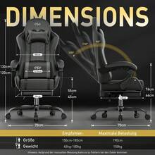 HLONONE Gaming Chair With Massage Function, Ergonomic Gamer Chair, Racing Gaming Chair With Footrest, Headrest And Massage Lumbar Cushion, Padded PC Chair, 150 Kg Load Capacity - 黑灰 - 查看 3