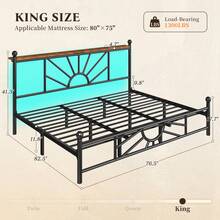 EnHomee Metal Bed Frame With LED Light Platform Bed Frame With Headboard & Footboard Mattress Foundation Under Bed Storage,Easy Assembly, Black - 黑色 - 查看 9