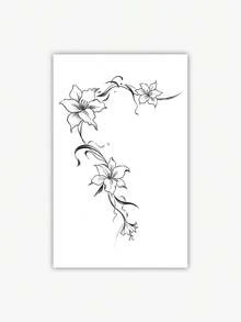 1pc Chinese Style Floral Temporary Tattoo Sticker, Waterproof PVC Material, One-Time Use, Non-Reflective, Realistic Tattoo Design, Suitable For Arm, Ideal For Fashion-Conscious Daily Use - Black - View 6