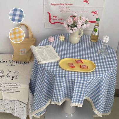 1개/2개 블루 격자 무늬 식탁보, 책상 덮개 천, 학생 기숙사, 식탁용 사진 배경 천