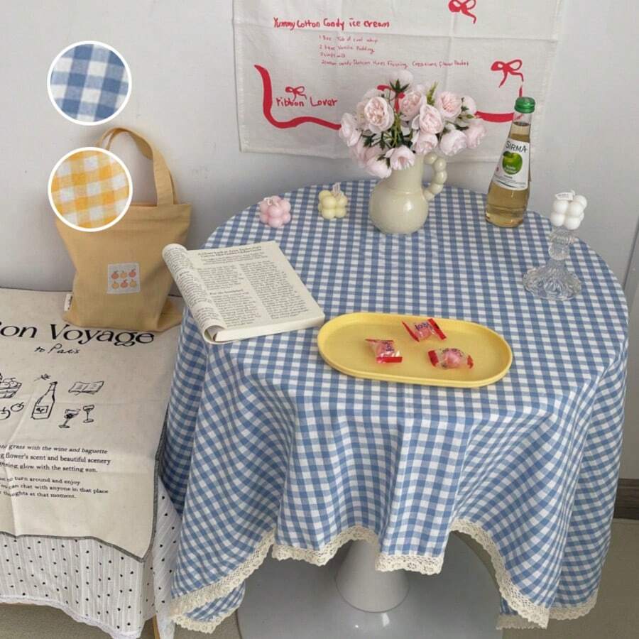 1 件/2 件蓝色格子桌布、书桌盖布、学生宿舍、餐桌照片背景布 - 彩色 - 查看 1