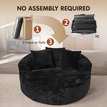 Ovios 55" Oversized Round Chair Lounge Chaise Indoor, No Assembly Required, Cloud Large Circle Chair With Plush Fuax Fur, Fluffy Modern Sleeper Sofa Bed For Reading Yoga, Black (Plush Corduroy Fabric) - 黑色(毛絨燈芯絨布料) - 查看 3