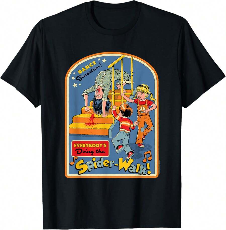 Spider-Walk Dance Sensation Retro Dark Humor T-Shirt - 黑色 - 查看 1
