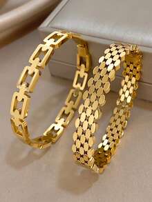 Bộ trang sức vòng tay bằng thép không gỉ mạ vàng 18K sang trọng, thanh lịch, tối giản dành cho nữ, thích hợp làm quà tặng hàng ngày, dự tiệc, Ngày của Mẹ, Ngày Valentine, kỳ nghỉ, lễ hội âm nhạc. - Nhiều màu - Xem 4