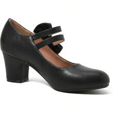 Enelauge Women's Mary Jane Heels With Bow Retro Closed Round Toe Pumps Sweet Ankle Strap Low Block Heels Chic Bowtie Vintage Dress Wedding Party Office Daily ShoesChristmas - 黑色 - 查看 4