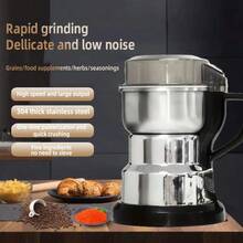 1pc Grain Grinder, Whole Grain Pulverizer, Small Household Pulverizer, Pulverizer, High-Power Crusher, Easy To Use, High-Hardness Grinding Core, 304 Stainless Steel Blade Of Aluminum Alloy Body, Fine Powder, Suitable For Kitchen And Home Use, Multi-Functional Purposes. - 銀色研磨機(附湯匙刷) - 查看 2