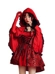 1 chiếc khăn choàng hóa trang Halloween dành cho nữ, áo choàng trùm đầu thêu ren hình cô bé quàng khăn đỏ, tiệc Giáng sinh Carnival, đạo cụ biểu diễn lễ hội - Nhiều màu - Xem 10