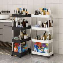 3/4 Tier Slim Rolling Storage Cart Organizer Mobilna półka regałowa Wózek użytkowy Wieża regałowa do wąskich miejsc, wielofunkcyjny wózek użytkowy Plastikowy organizer do przechowywania do kuchni, łazienki, prysznica, salonu, biura i akademika