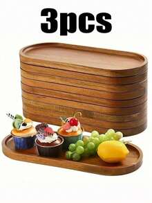3 件相思木托盘，烘焙矩形实木托盘，椭圆形木盘，甜点盘，小吃盘，面包盘，奶酪盘，茶盘，早餐盘，用于咖啡、水果、糕点、牛奶和饼干，厨房，圣诞礼物