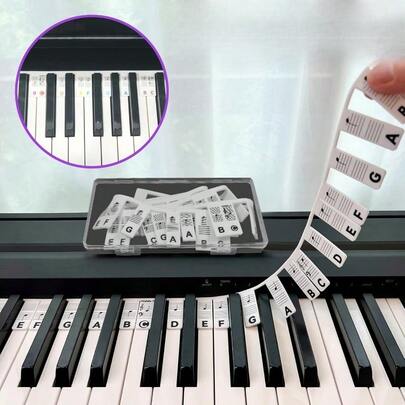 1 件可重复使用的硅胶钢琴音符指南，易于安装和拆卸钢琴键盘音符标签，适合 61/88 全尺寸琴键，无需贴纸，隔音，卡林巴拇指，音叉