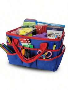 Large Capacity Craft & Sewing Organizer Tote - Expandable, Portable, Multi-Slot Handbag In Black/Blue/Purple