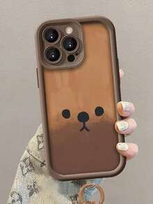 可爱棕熊带挂绳手机壳适用于 17/16 Pro Max/15 Pro、新款 14、13、12 Pro、11、XS、15 Plus，时尚小众硅胶保护套 - 棕色 - 查看 5